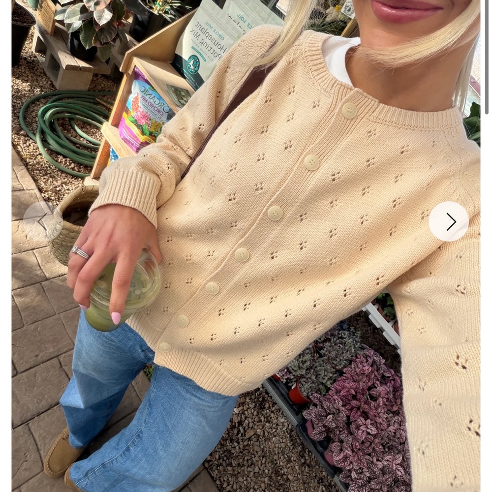 Cream Button-Front Knit Cardigan Sweater